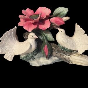 Capodimonte Italian & Rare White and Pink Ceramic Parrot with Flower Art